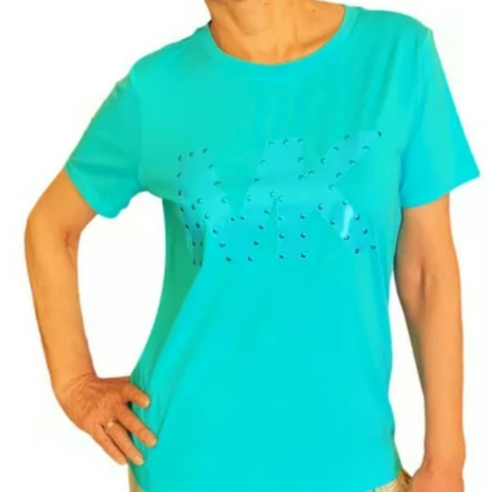 MICHAEL KORS Women's Blue T-Shirt with stud detail. Sz XS. EUC